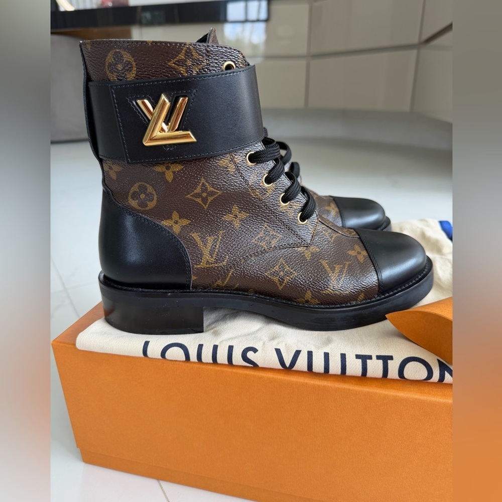 Louis Vuitton Monogram Black and Brown Combat Boots - Picture 3 of 10